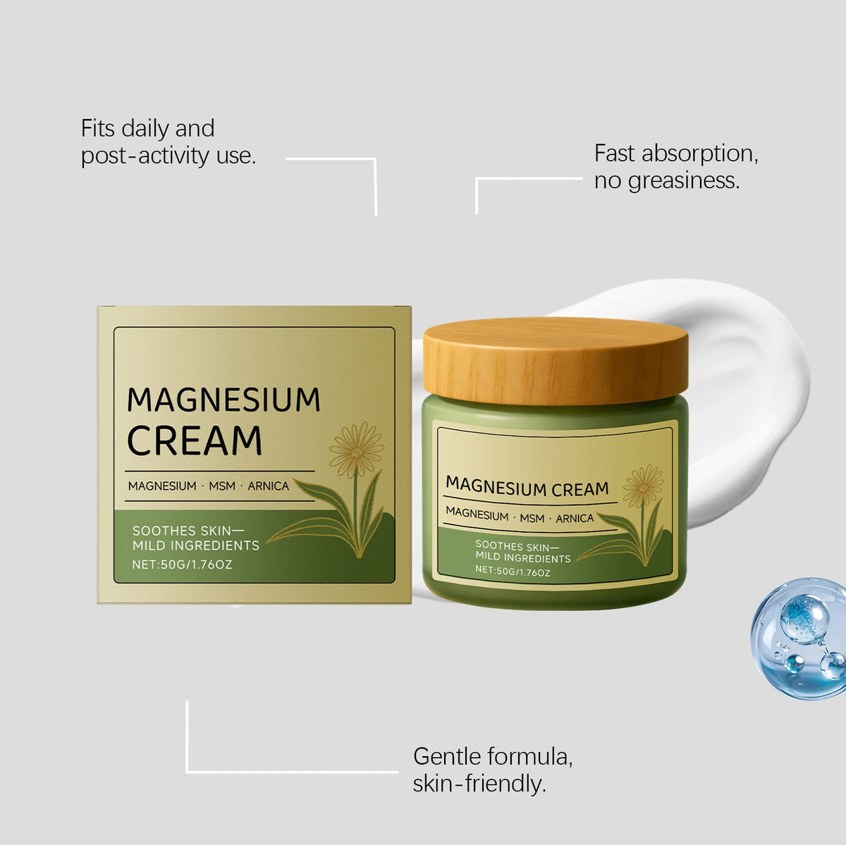 Magnesium Body Cream 50g – Moisturizing Massage Lotion Body Moisturizing Cream Qst