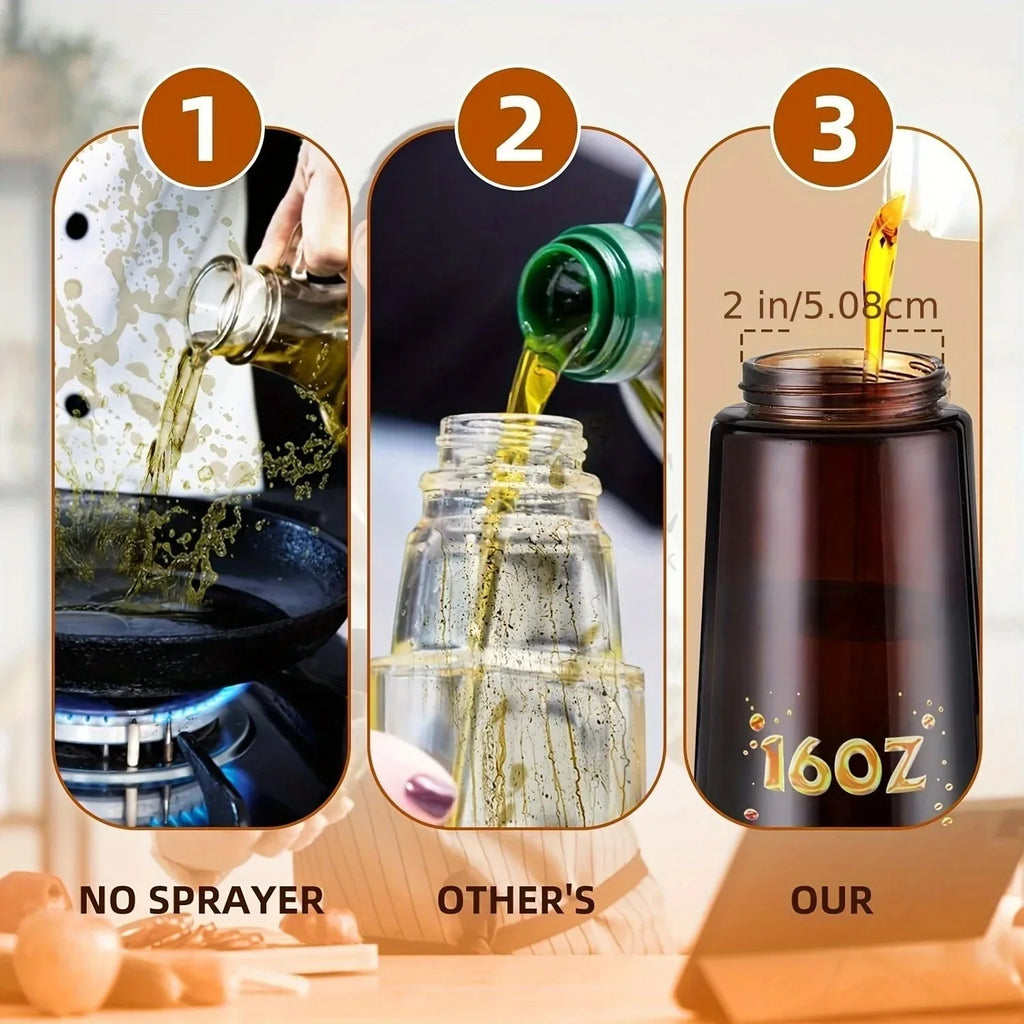 2-in-1 Light-Blocking Glass Oil Sprayer & Dispenser 470ml Oil Sprayer Dispenser Qme