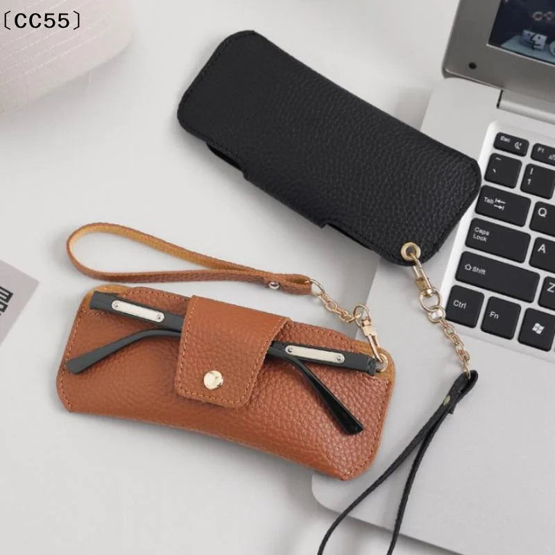 PU Leather Glasses Case with Wrist Strap – Travel Sunglasses Pouch Eyeglass Case Qst