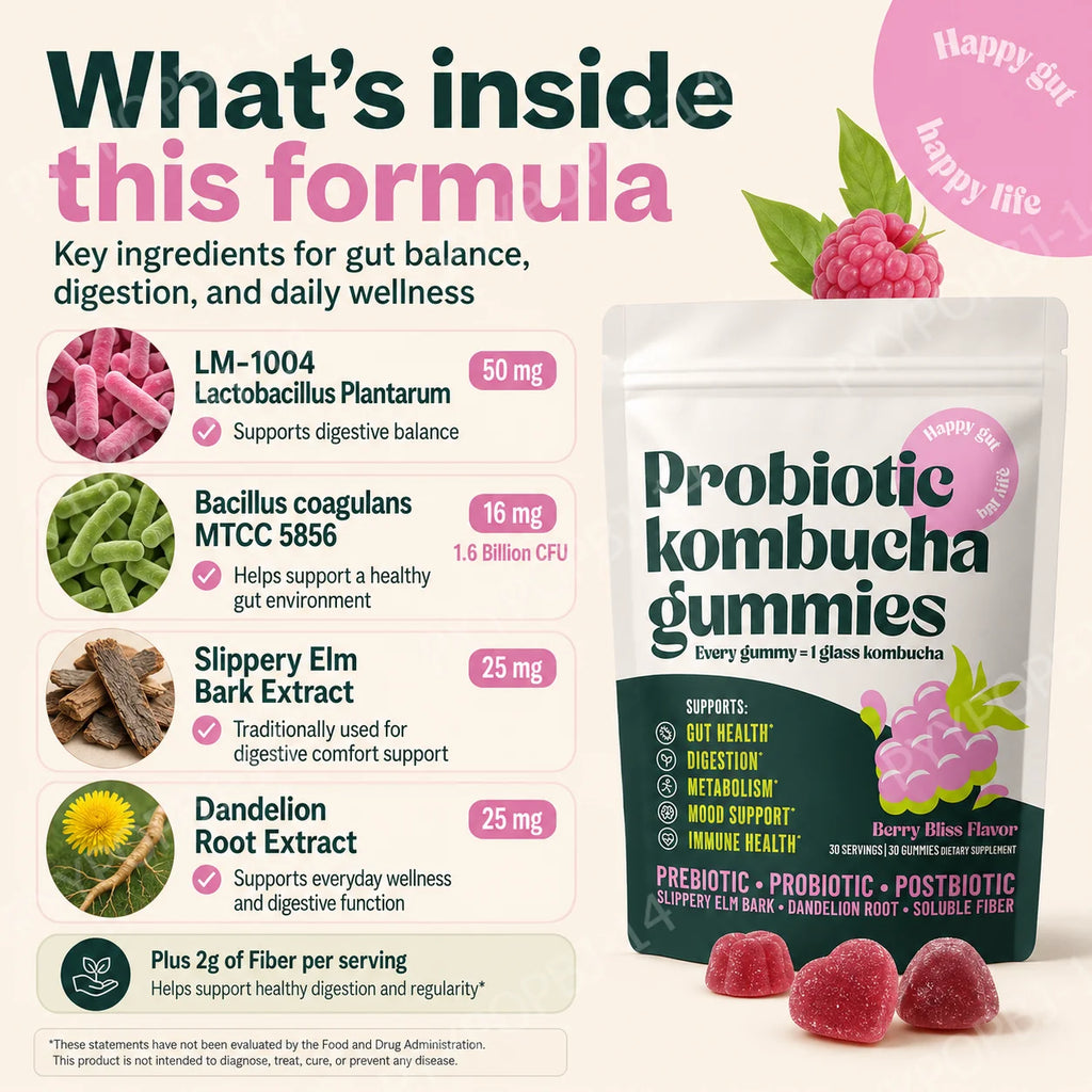Probiotic Kombucha Gummies | Prebiotic Postbiotic – 30ct Probiotic Gummies Qst
