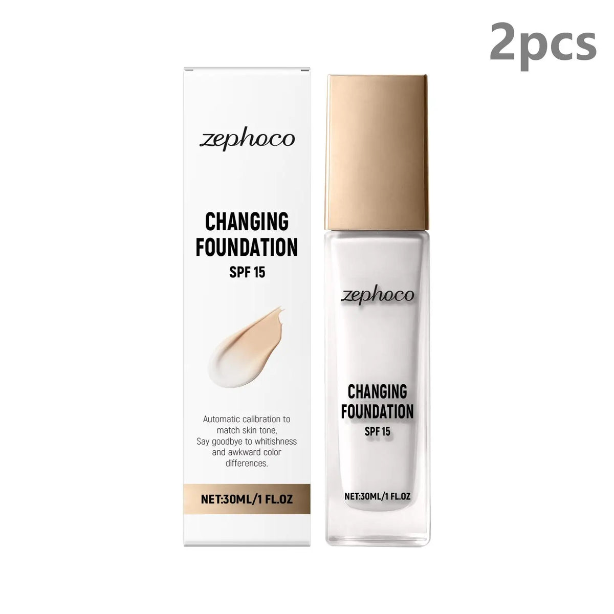 Zephoco Color Changing Foundation SPF 15 – Matte & Hydrating Liquid Foundation Qst 2pcs