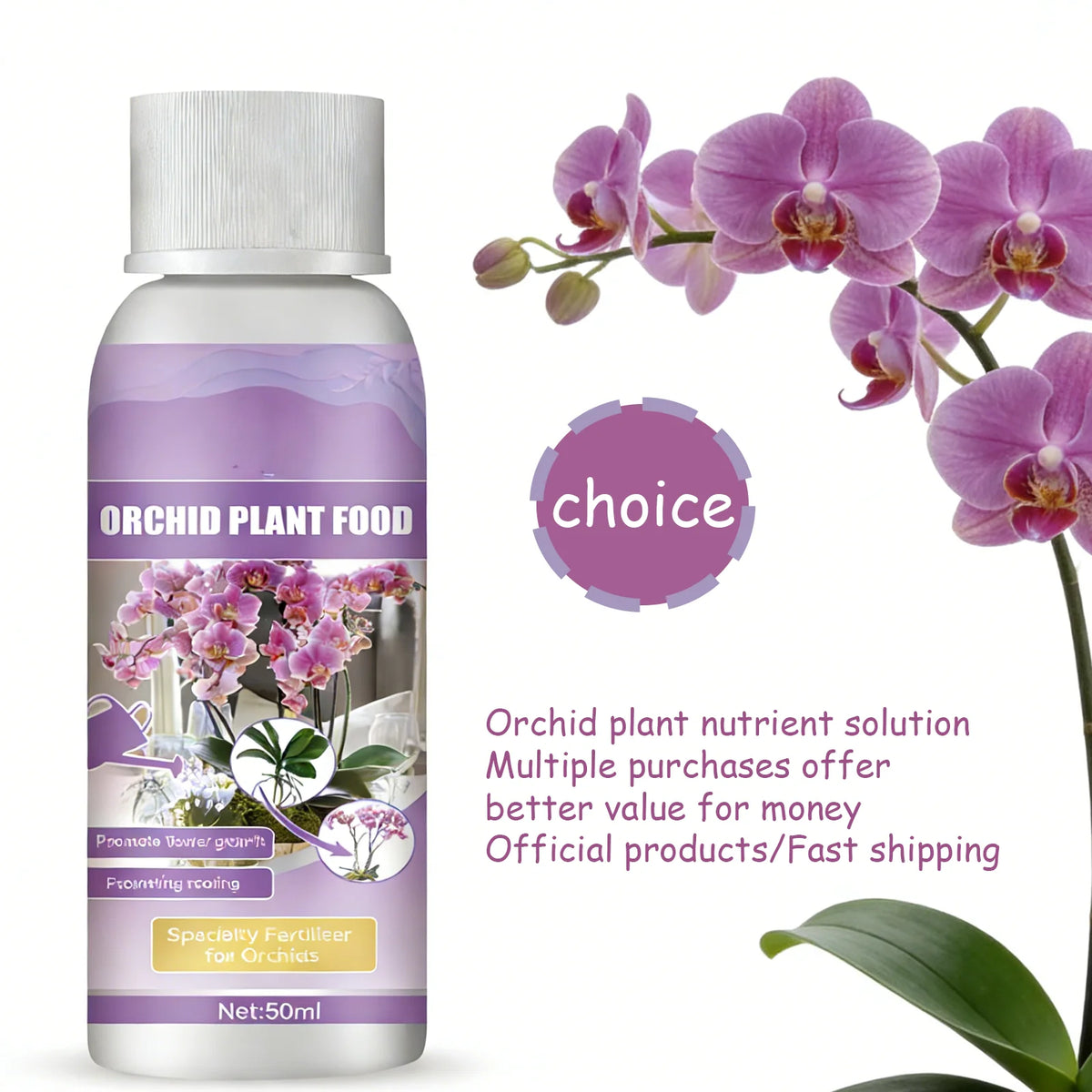 Orchid Liquid Fertilizer 50ml – Fast-Absorbing Plant Nutrient Liquid Plant Fertilizer Qst 1pc