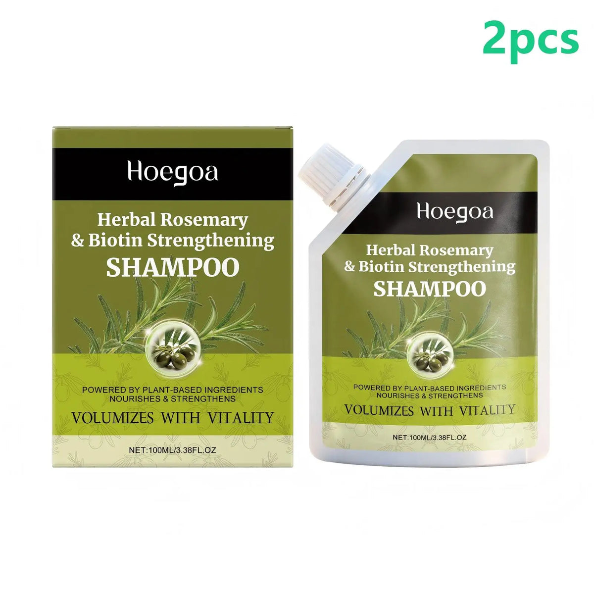 Hoegoa Rosemary Biotin Shampoo – Volumizing Hair Strengthener 100ml Hair Growth Shampoo Qst 2pcs