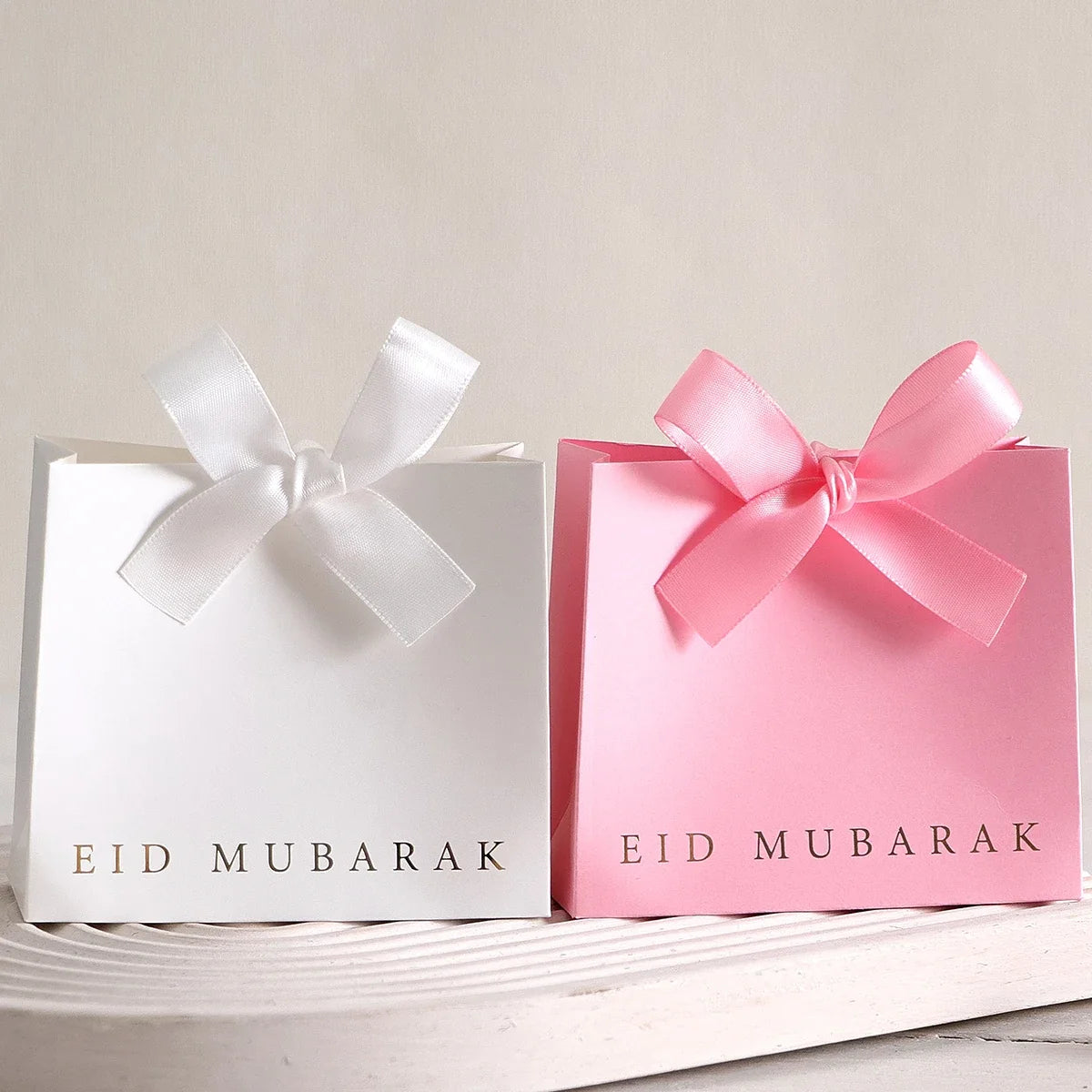 Eid Mubarak Laminated Mini Gift Boxes | Black White Pink Set of 10 Festive Gift Boxes Qme