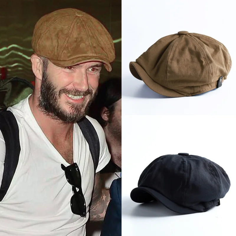 Men's Cotton Retro Newsboy Cap | British Octagonal Flat Cap Newsboy Flat Cap Qme