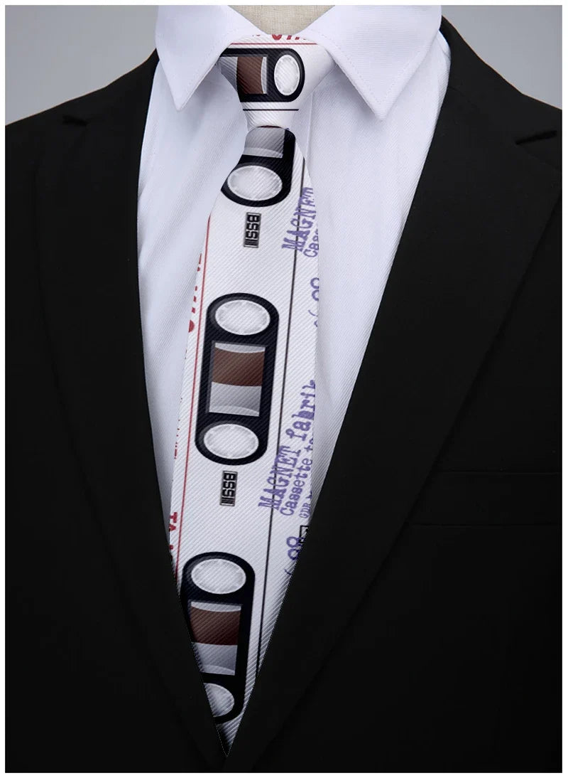 Cassette Music Tape Novelty Necktie | Retro Polyester Tie Novelty Necktie Qme