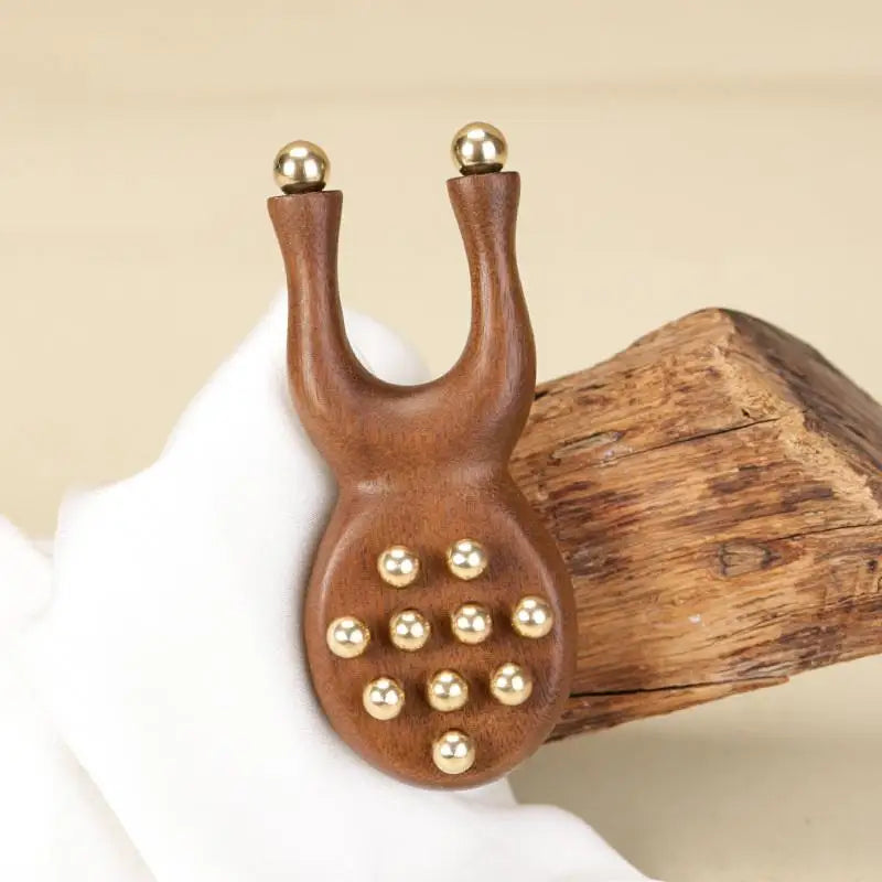 Frog Gua Sha Face Massager – Brass Beads & Sandalwood Handle Gua Sha Massager Qst A