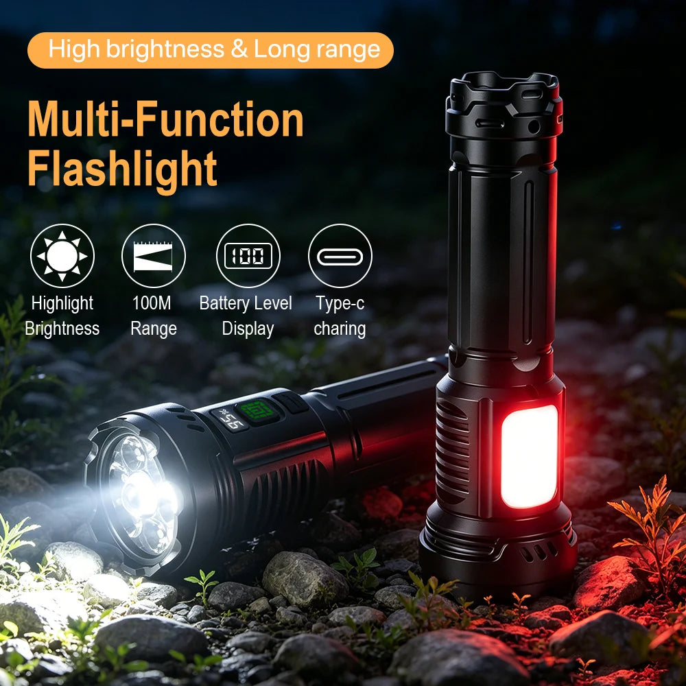 BORUiT 500LM USB Rechargeable Flashlight with Side Light Rechargeable Flashlight Qst