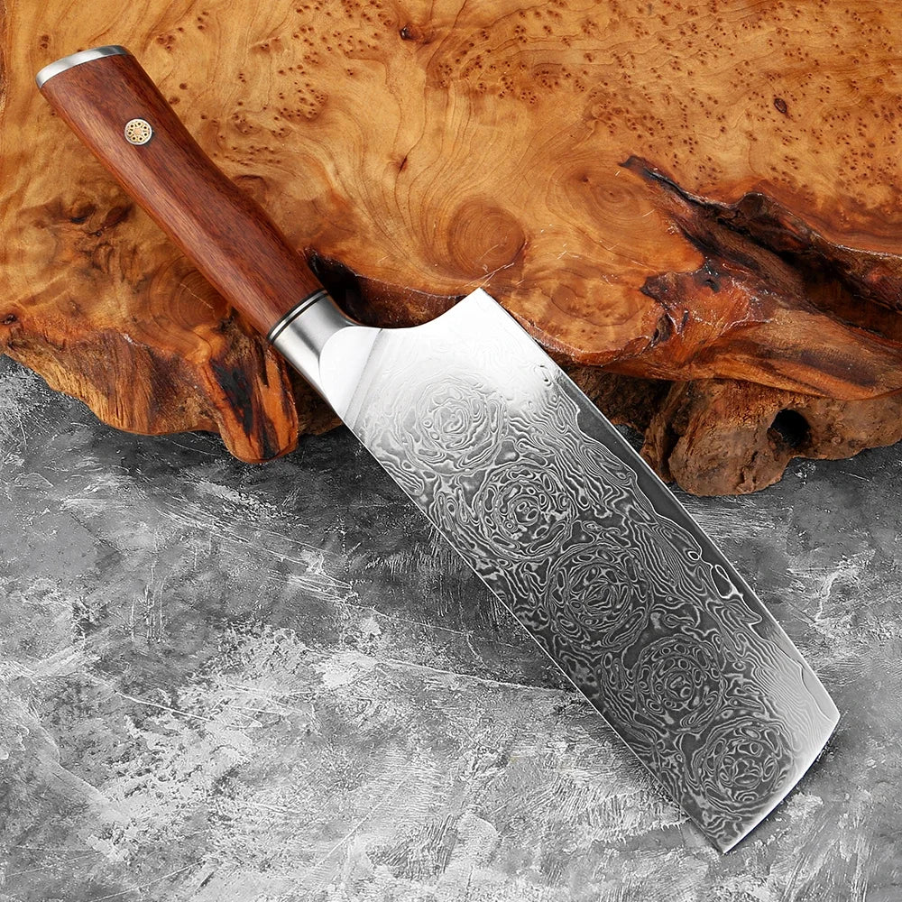 Xituo 7" Nakiri Knife – Damascus Steel & Rosewood Handle Nakiri Kitchen Knife Qst