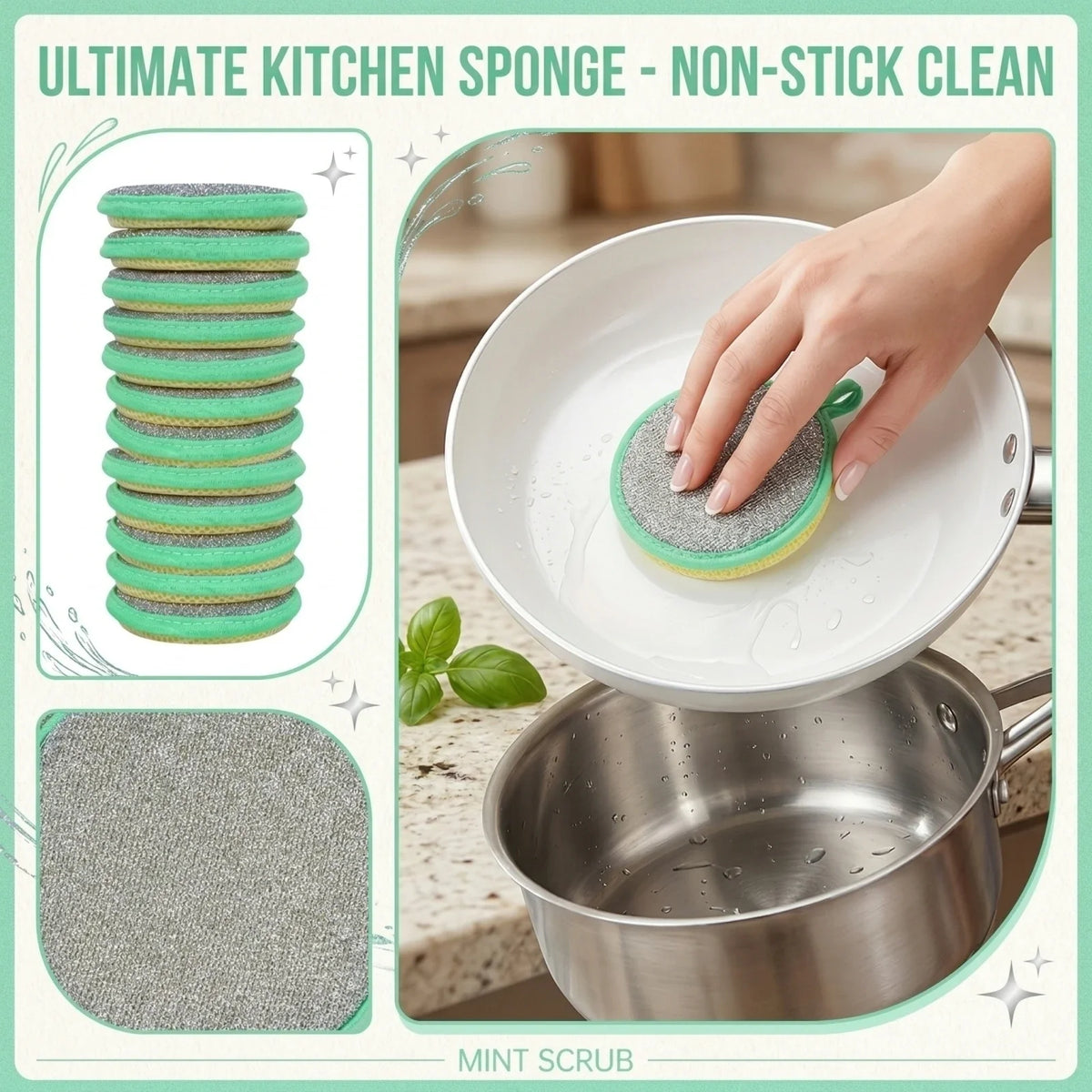 Microfiber Kitchen Sponge Wipes – Dishwashing & Stain Cleaning Cleaning Sponge Qme Green One Size