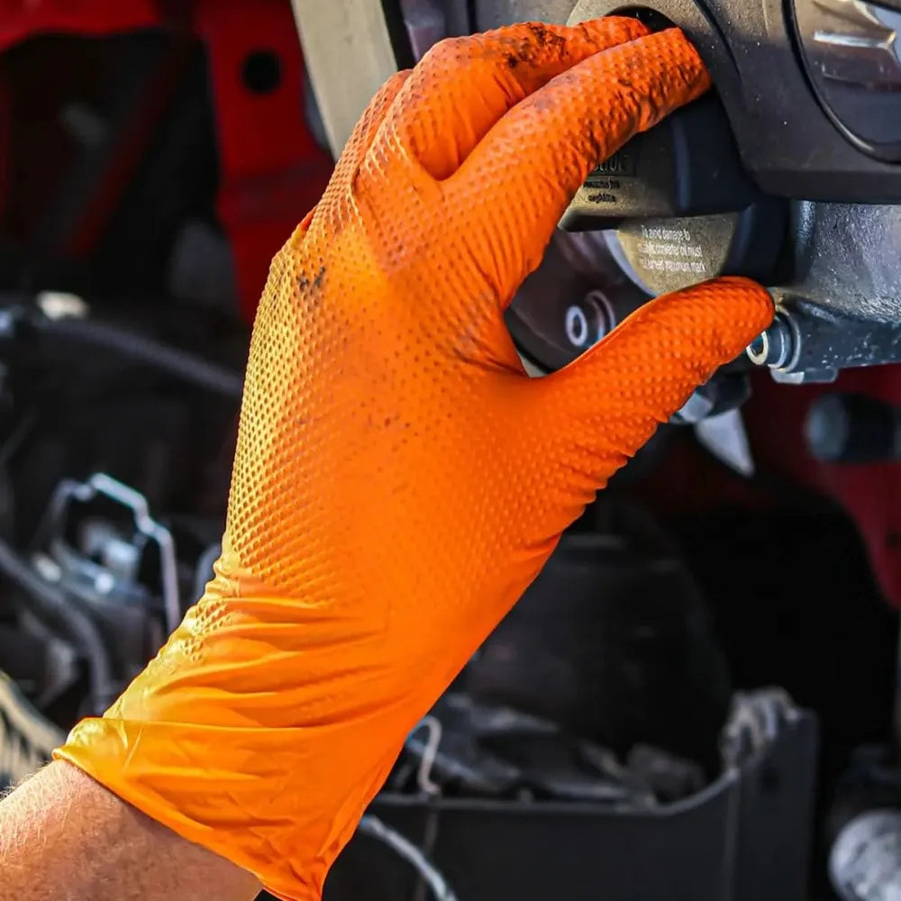 Heavy Duty Nitrile Work Gloves – Orange Diamond Grip, 5–50 Pack Nitrile Work Gloves Qme