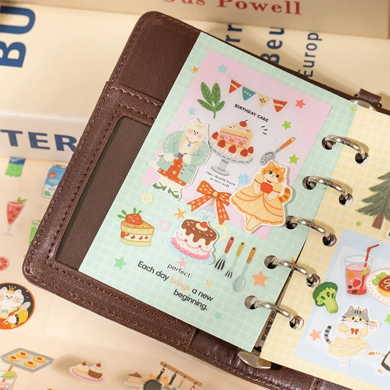 Food Cat Sticker Pack – Notebooks, Journals & Bottles Decorative Sticker Pack Qme