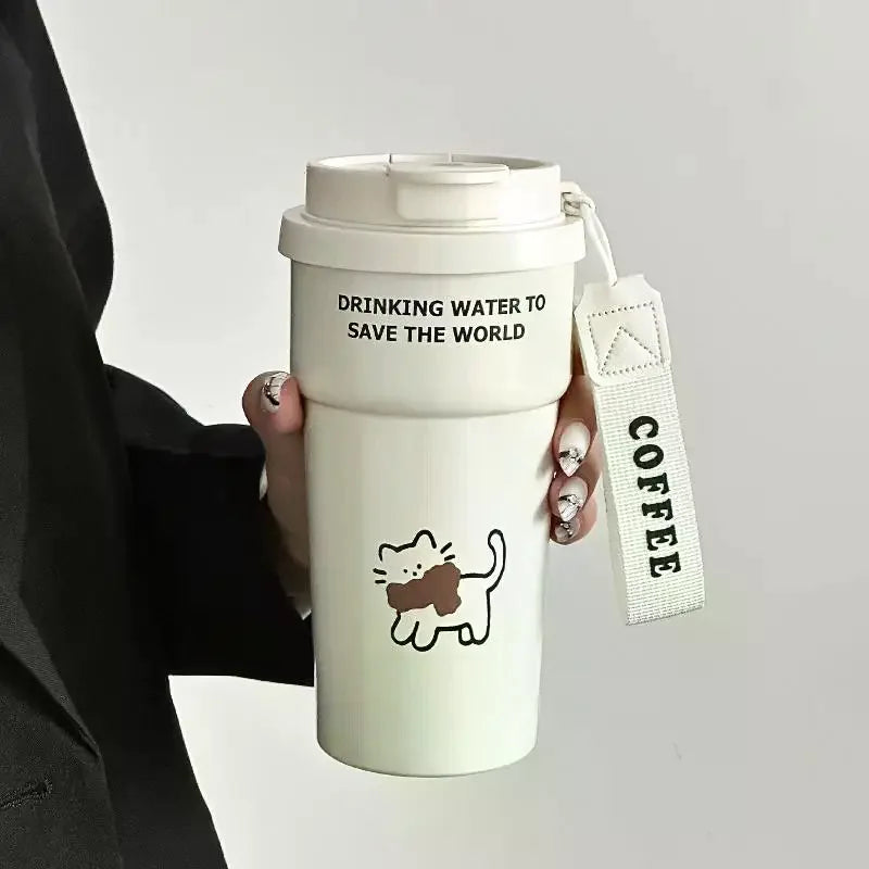 Cute Insulated Coffee Mug | Dual-Lid Stainless Steel Travel Cup Insulated Travel Mug Qme