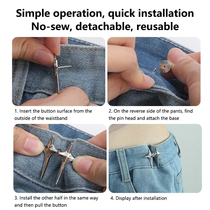 Star No-Sew Waist Button Adjuster – Metal Buckle Pair Waist Button Adjuster Qst