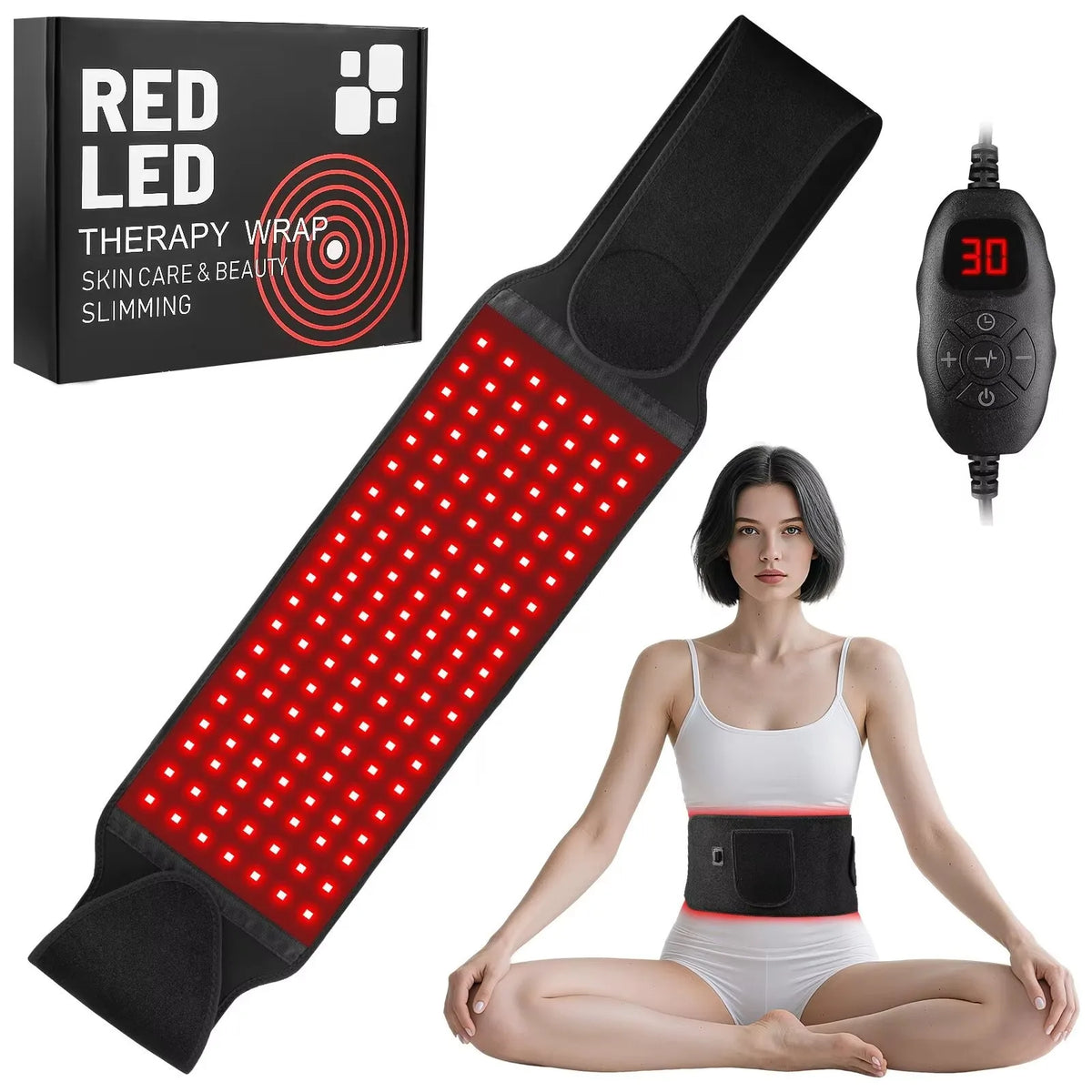 SMARTMAK Red Light Therapy Belt 140 LEDs 660nm 850nm Wrap Red Light Therapy Belt Qst Black