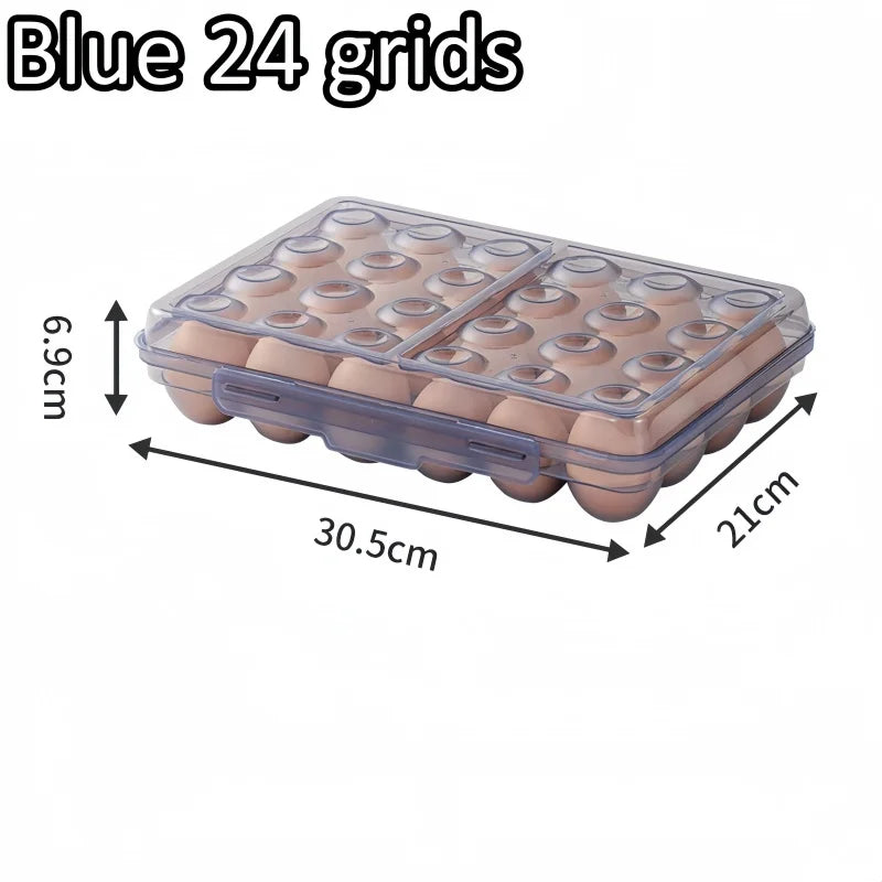 Portable Egg Storage Box with Lid – 6, 15 or 24 Grid Egg Storage Box Qme Blue 24 grids