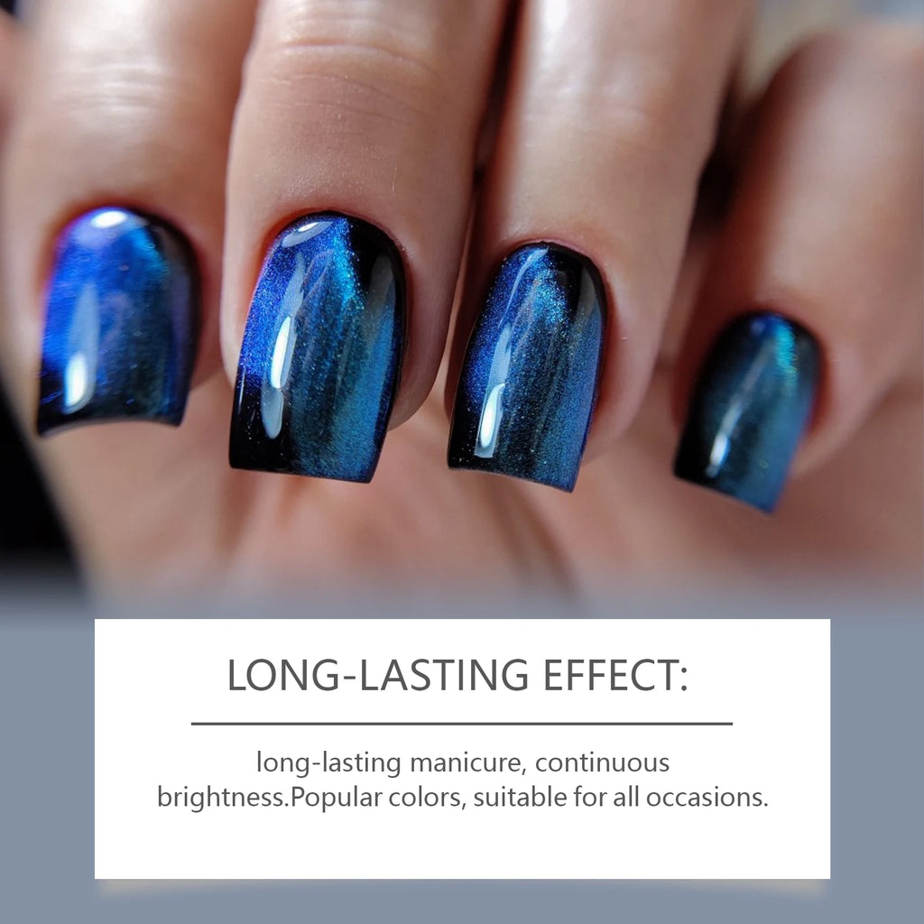 Blue-Black Cat Eye Nail Polish – Water-Based Long-Lasting Shimmer Cat Eye Nail Polish Qst