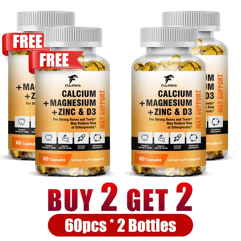 Calcium Magnesium Zinc + D3 Capsules | Bone & Sleep Support Mineral Supplement Qst 4 Bottles-60pcs