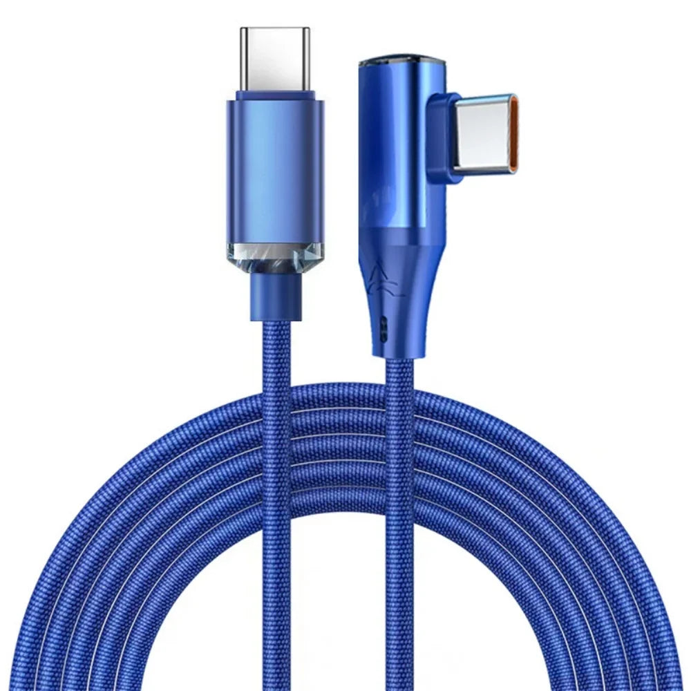 120W 90-Degree Elbow USB-C Fast Charging Cable | 0.25M–2M USB-C Charging Cable Qme blue C-C 2m