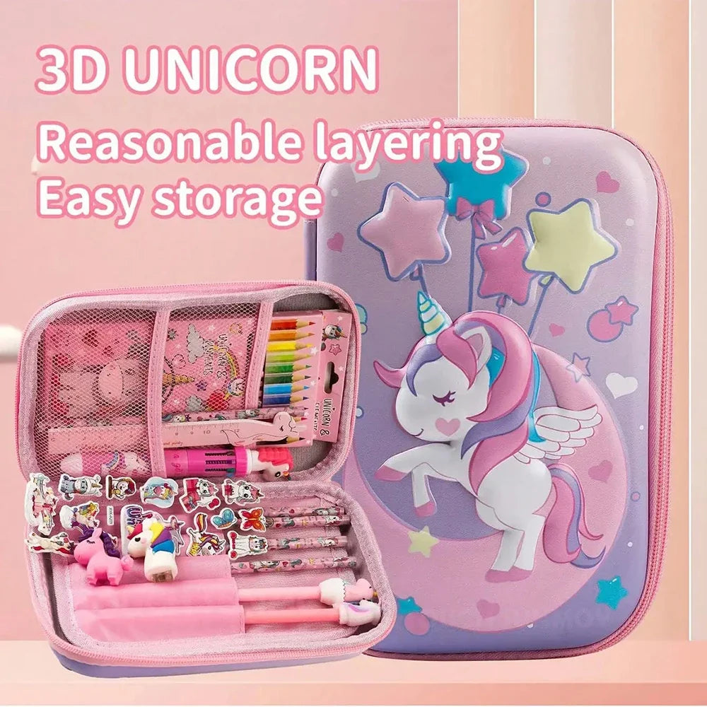 3D EVA Pencil Case Unicorn Dinosaur Stationery Pouch Set Kids Pencil Case Set Qme