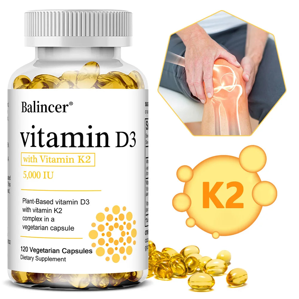 Vitamin D3 5000IU + K2 MK7 1100mcg Vegan Capsules | Bone & Heart Vitamin Supplement Qst