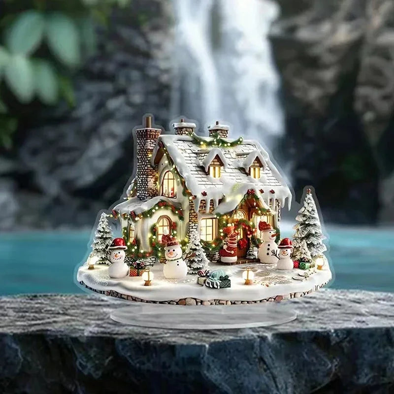 Acrylic Christmas Snowman House Rotating Desk Decor Christmas Desk Decor Qme