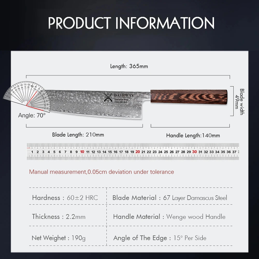 DASHWAY 8.2" Kiritsuke Chef Knife – 67-Layer Damascus Steel Damascus Chef Knife Qst