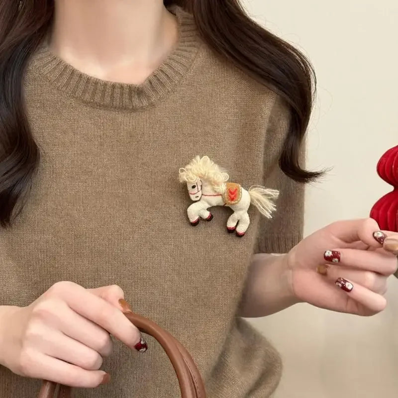 Zodiac Pony Fabric Brooch Pin – Charming Horse Corsage Fabric Brooch Pin Qme A8
