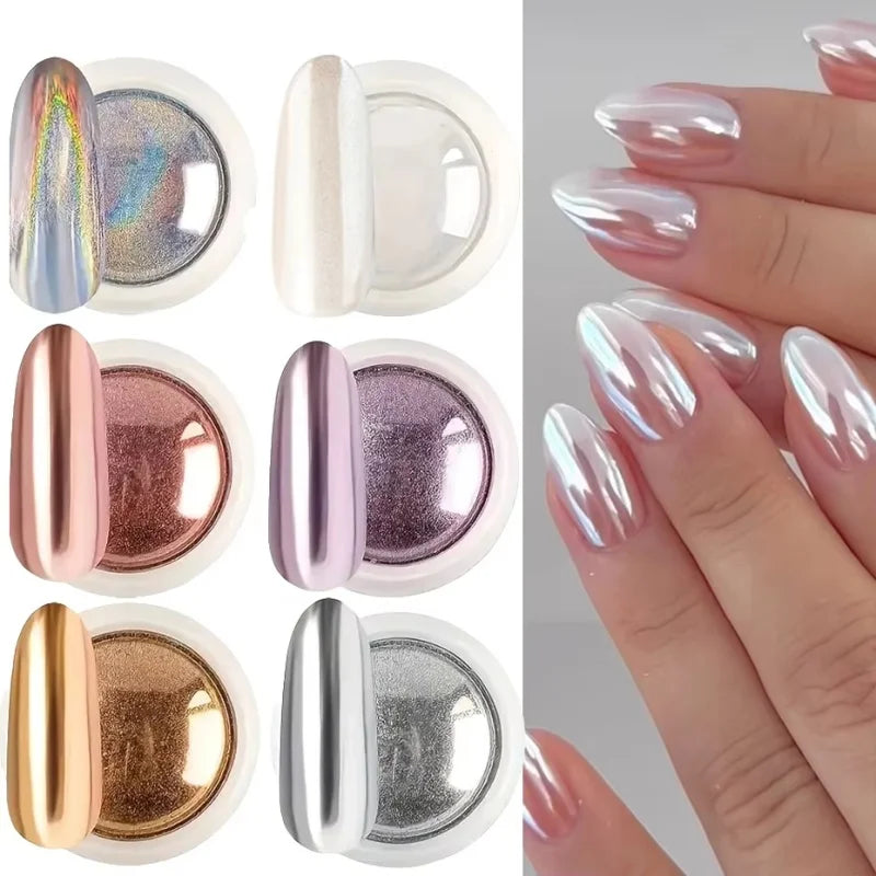 Moonlight Mirror Nail Chrome Powder – 6-Box Metallic Glitter Chrome Nail Powder Qme