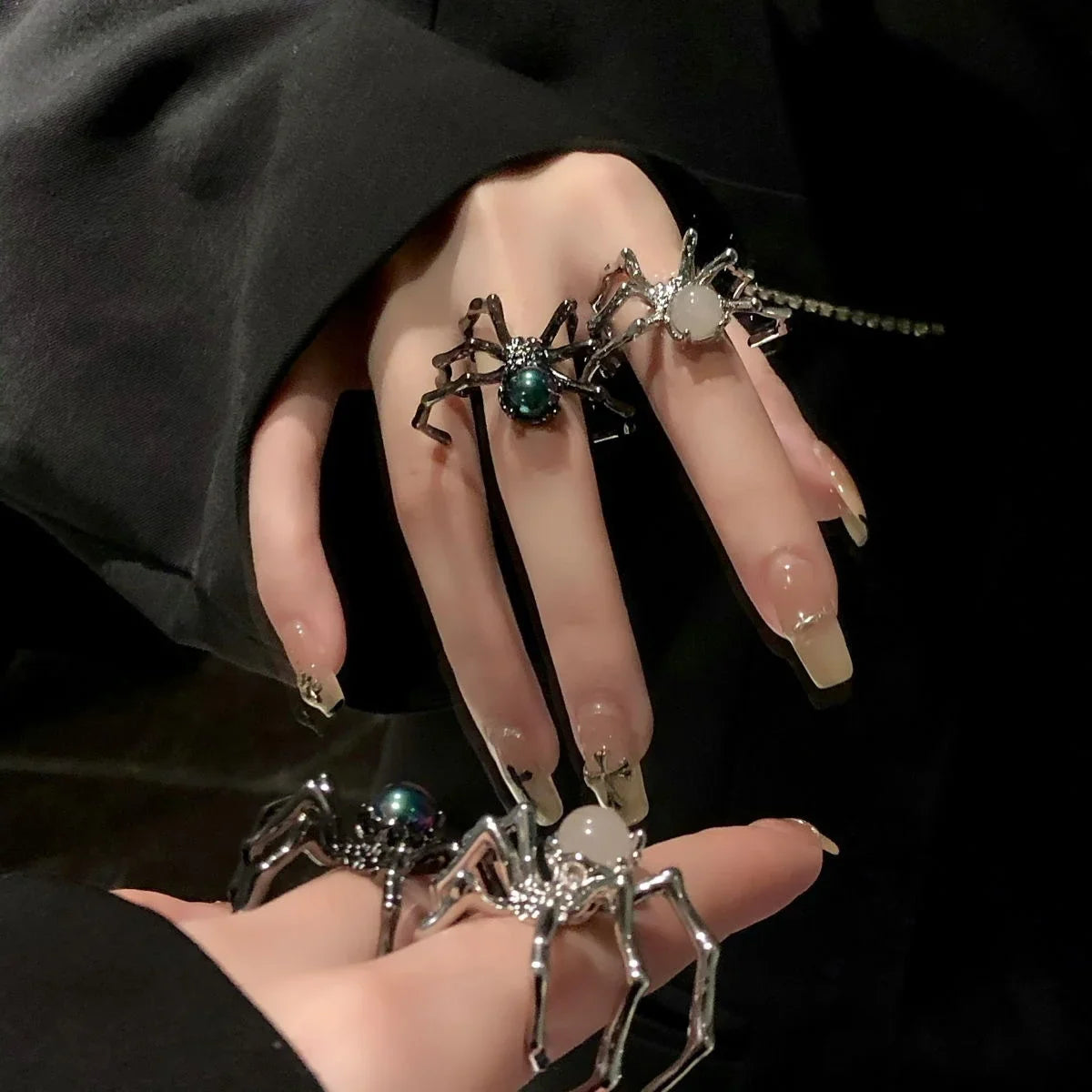 Gothic Spider Open Ring – Retro Moonstone Women's Punk Jewelry Gothic Statement Ring Qme