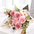 Autumn Artificial Silk Rose Peony Hydrangea Bouquet | Home Decor Artificial Flower Bouquet Qme Pink