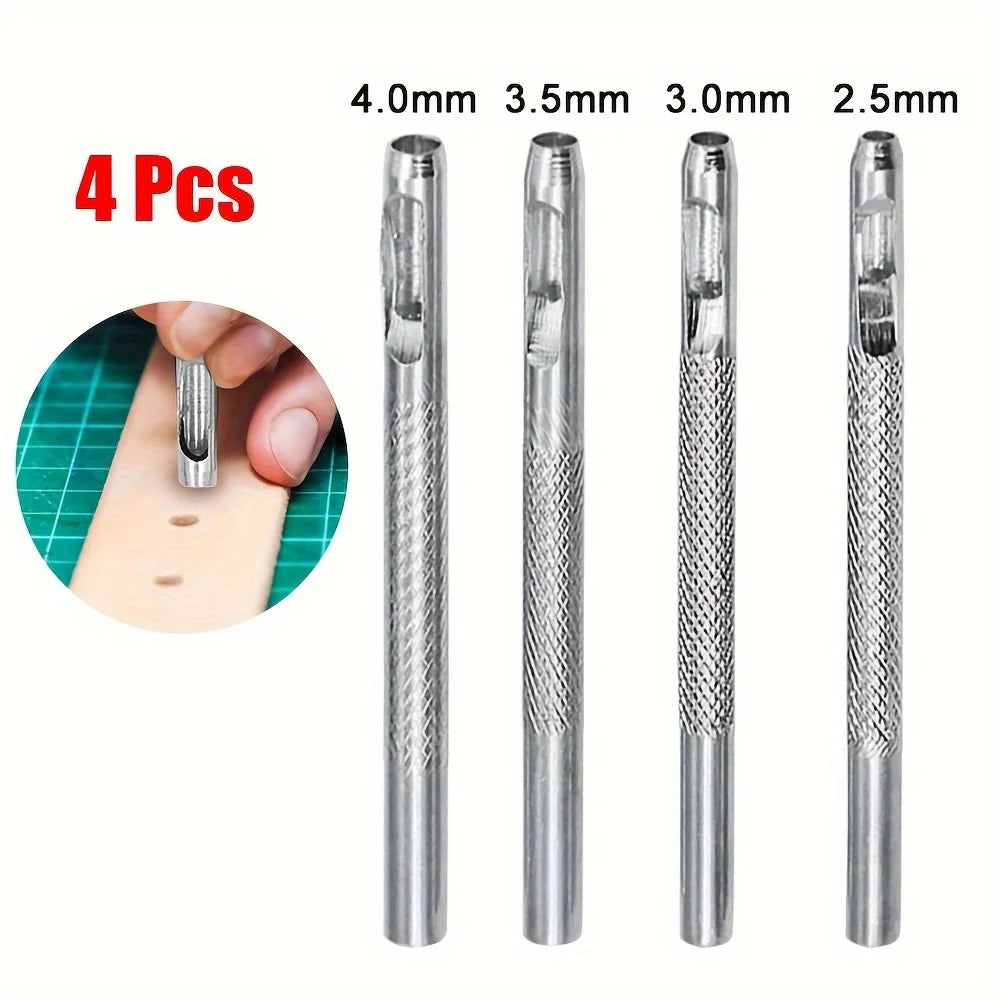 4-Piece Leather Hole Punch Set – Carbon Steel Round Craft Tools Leather Punch Tool Set Qme 4pcs