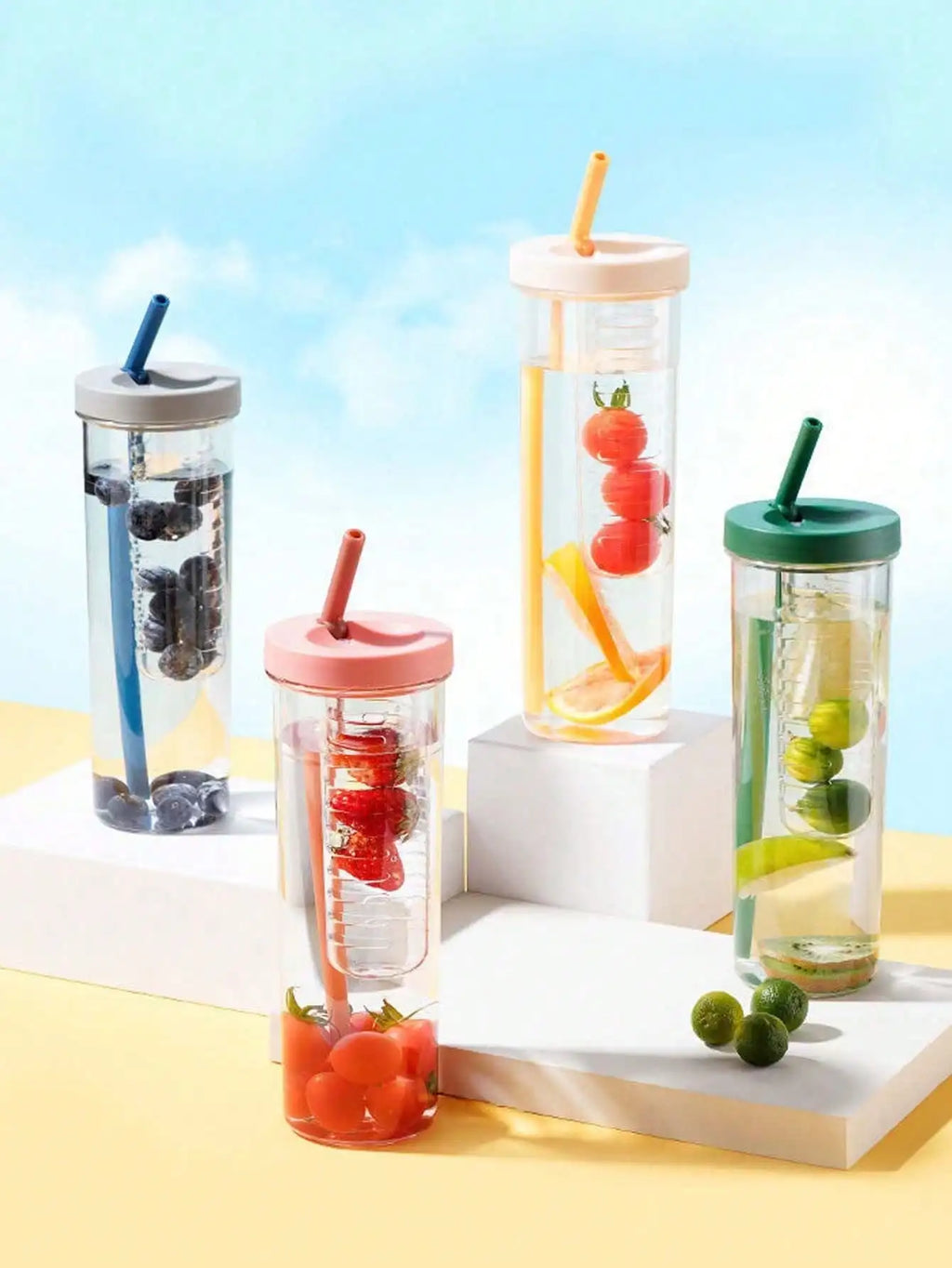 Portable Leak-Proof Sports Water Bottle with Filter & Folding Straw Sports Water Bottle Qme