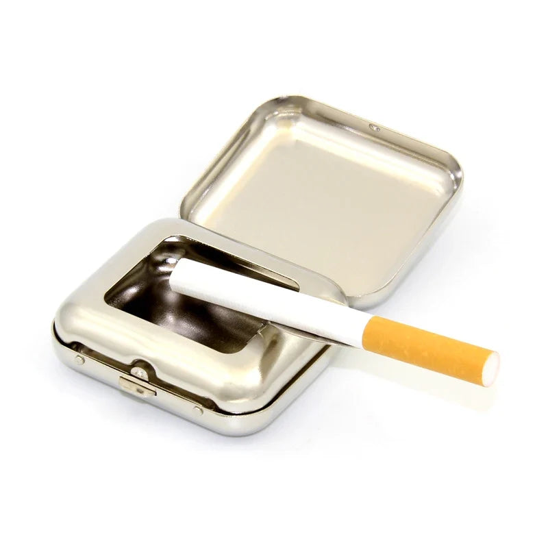 Portable Pocket Ashtray with Lid – Square Stainless Steel Portable Pocket Ashtray Qme