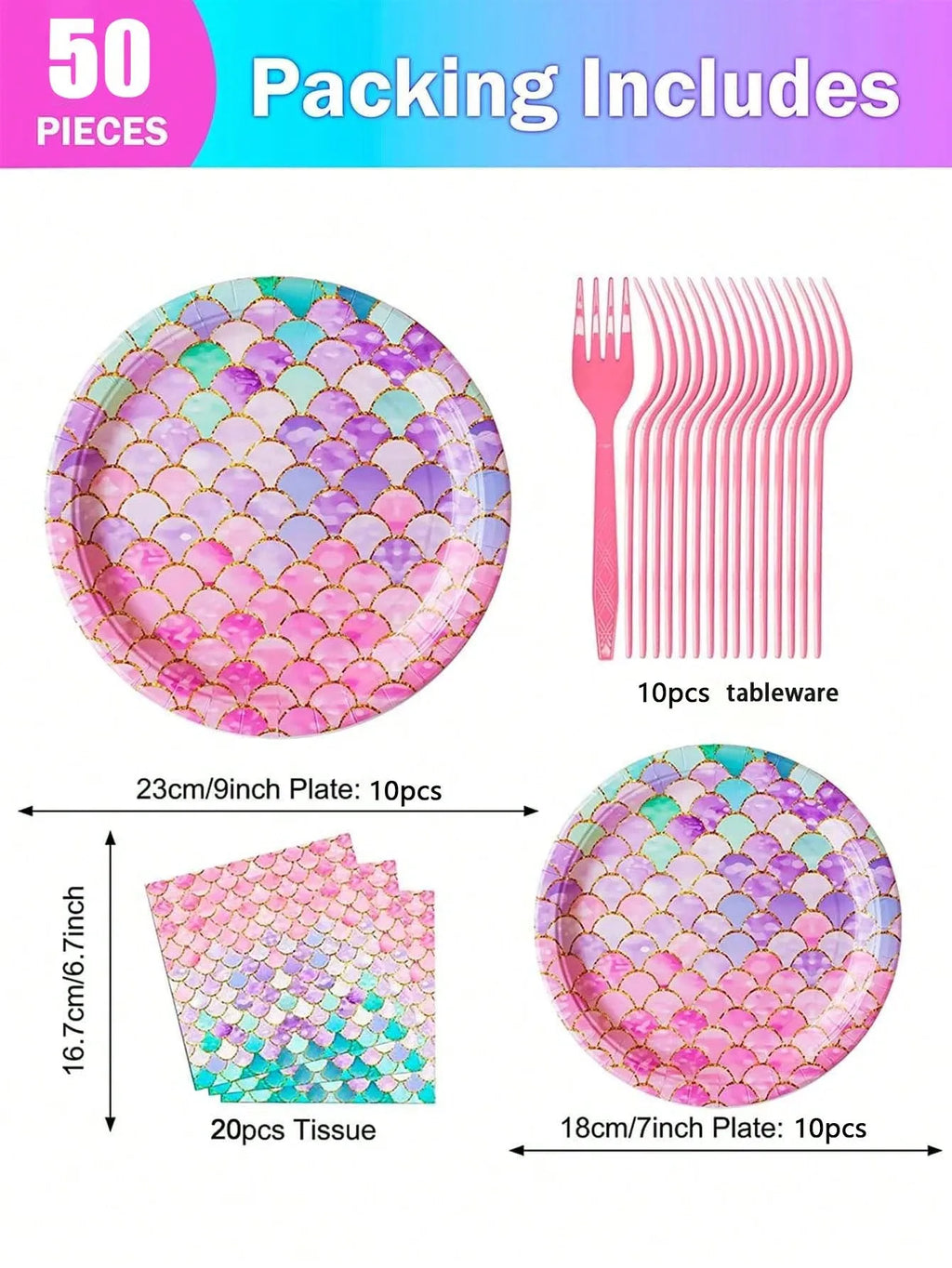 50-Piece Reusable Mermaid Party Cutlery Set | Table Decor Party Cutlery Set Qme 1 set