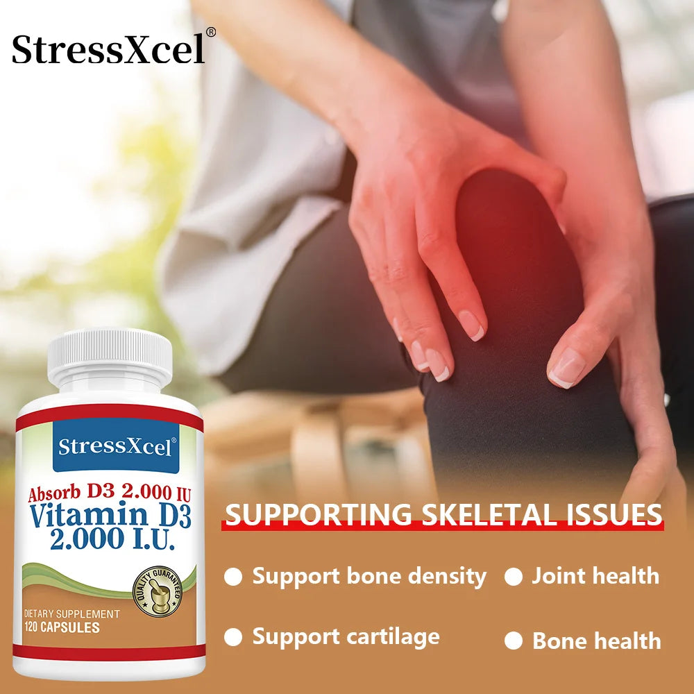 STRESSXCEL 2000 IU Vitamin D3 Capsules – Bone & Immune Support Vitamin Supplement Qst