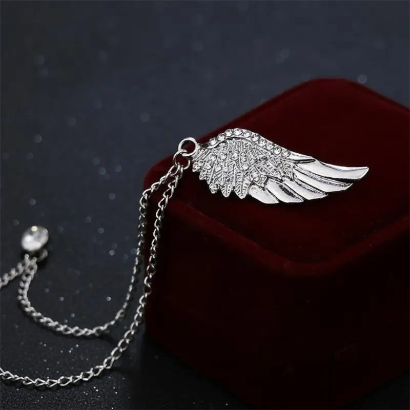 Angel Wings Tassel Chain Lapel Pin | Metal Feather Brooch Lapel Pin Brooch Qme