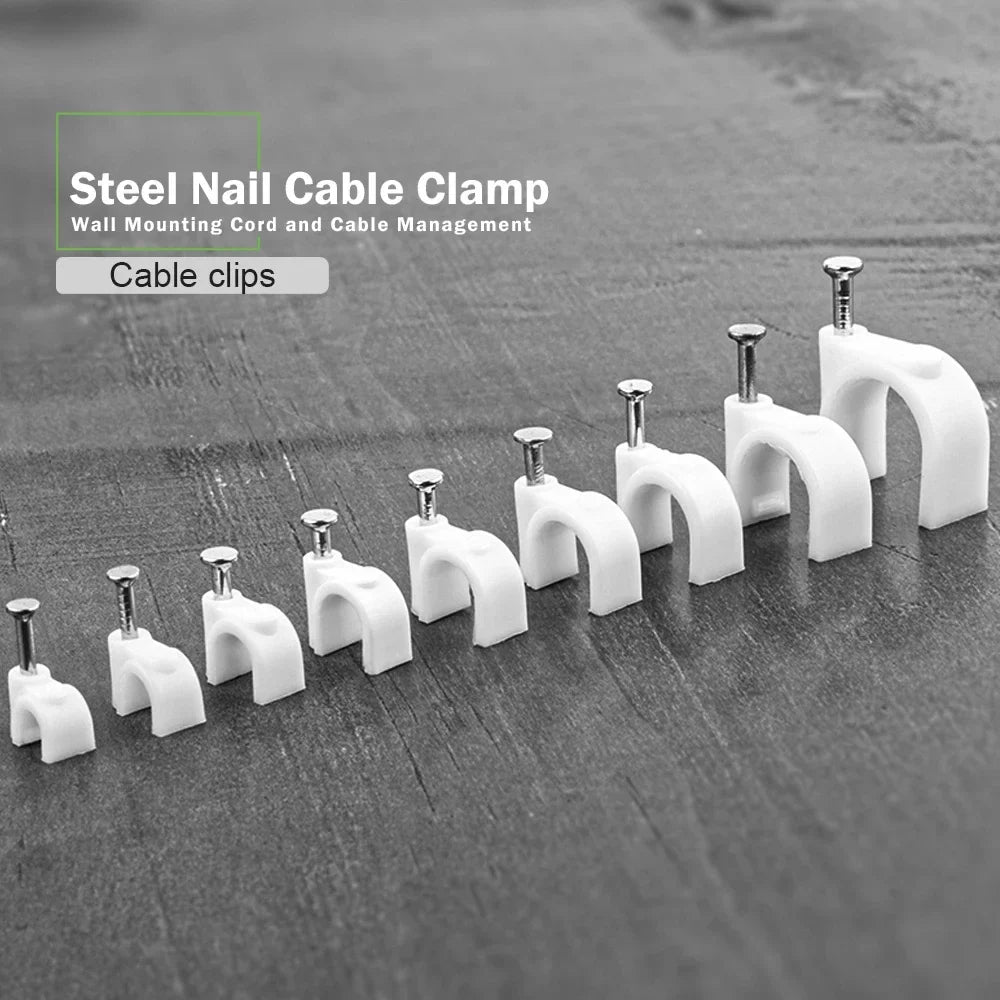Steel Nail Cable Clamp Circular Fixing Clips | Wire Management Cable Management Clips Qme