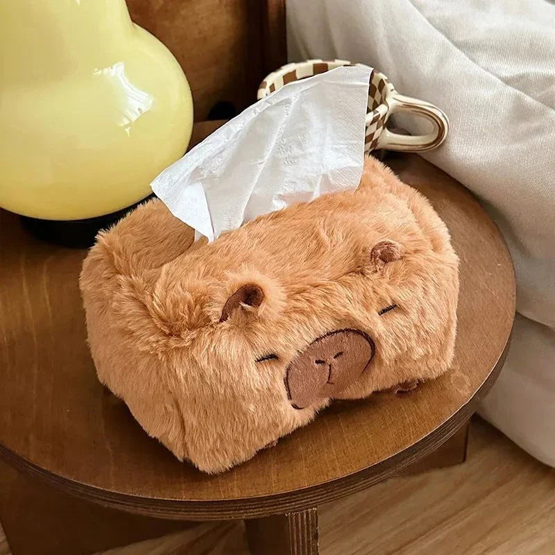 Capybara Plush Tissue Box Cover – Cute Cartoon Home Decor Gift Plush Tissue Box Cover Qme