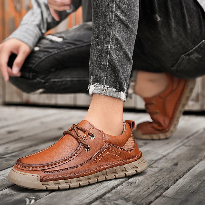 SENLONGBAO Men's Handmade Split Leather Loafers | Casual Flat Men's Leather Loafers Qst