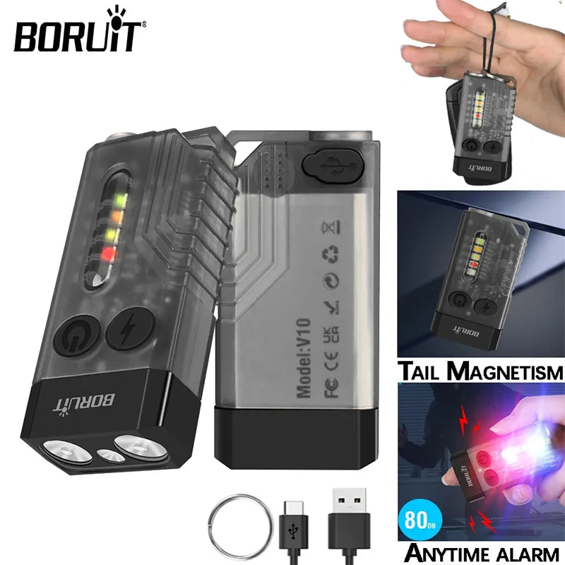 BORUiT V10 EDC Keychain Flashlight – USB-C, UV Light & Magnet EDC Keychain Flashlight Qst