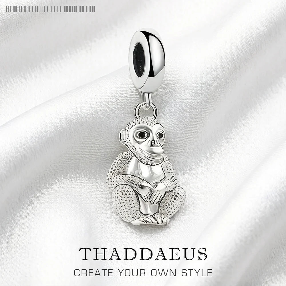 Monkey Charm Pendant – Pure 925 Sterling Silver | Unisex Sterling Silver Charm Qme Lobster Clasp