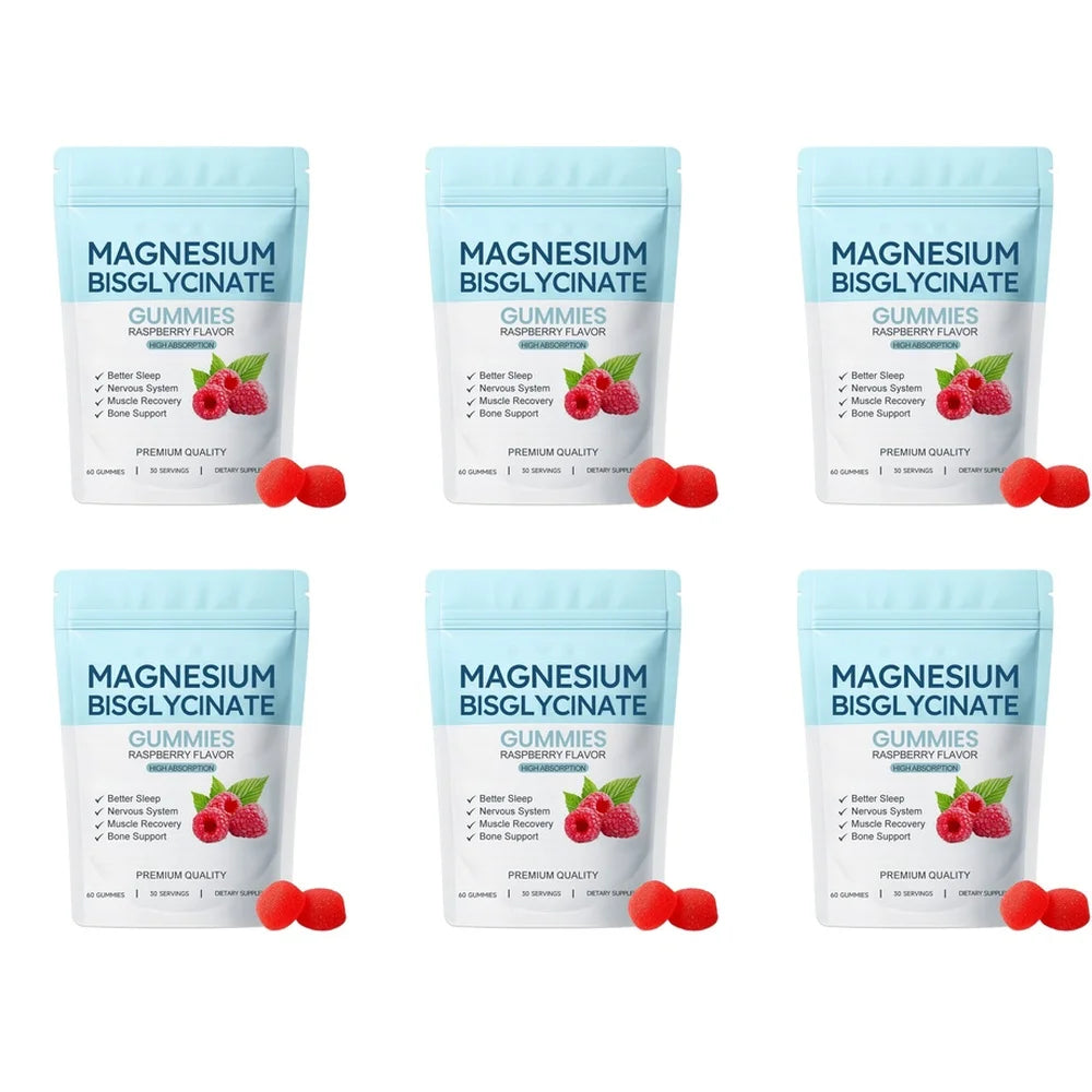 Magnesium Bisglycinate Gummies – Sleep & Muscle Support Magnesium Supplement Qst 60 Count(Pack of 6)