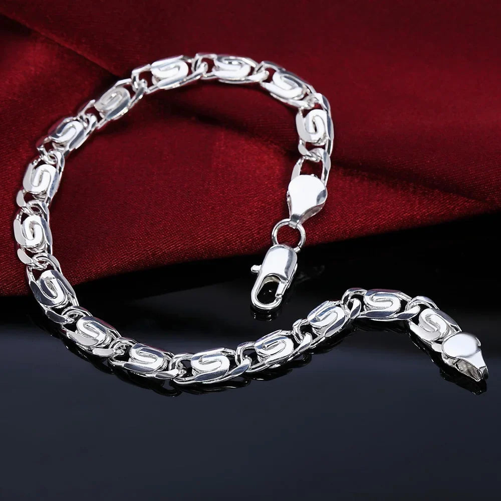 925 Sterling Silver Retro Chain Bracelet for Women – 20cm Sterling Silver Bracelet Qme