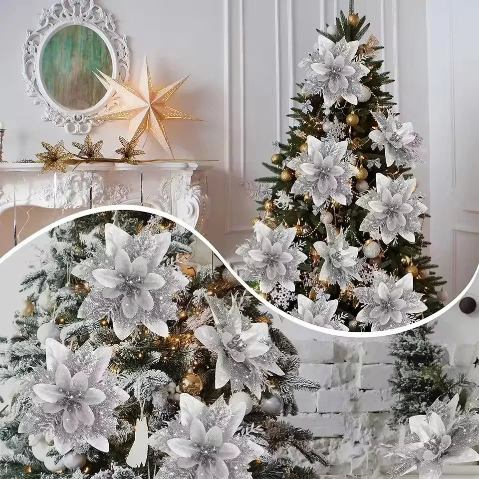Glitter Christmas Artificial Flower Tree Hanging Ornaments Christmas Tree Ornaments Qme