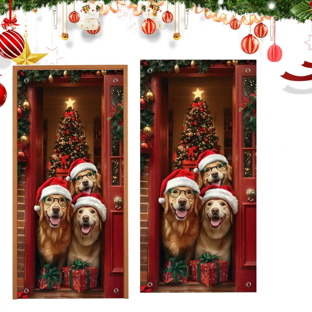 Christmas Front Door Cover 2D Holiday Decoration Banner Holiday Door Decoration Qme
