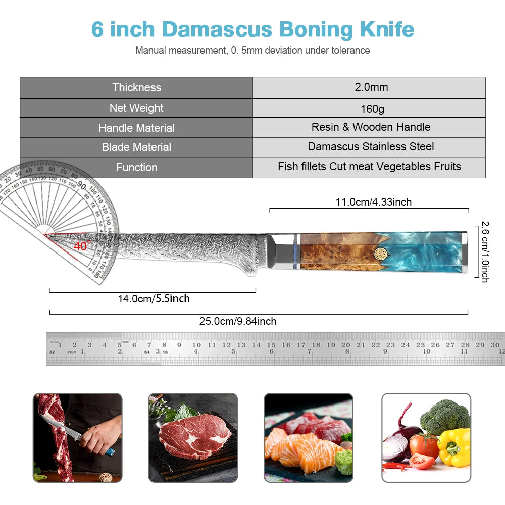XITUO 5.5" Damascus Steel Fillet & Boning Knife – Full Tang Fillet Boning Knife Qst