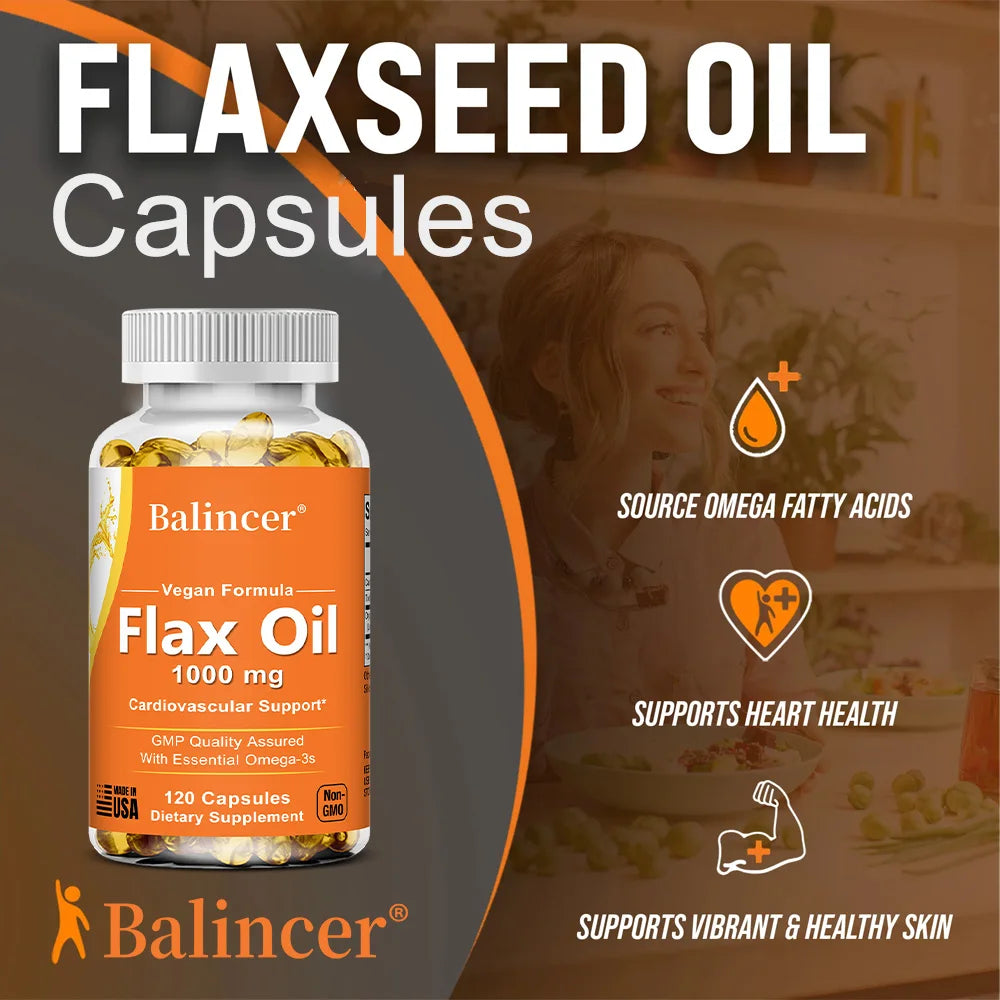 Flaxseed Oil 1000mg Capsules – Vegan Omega 3-6-9 Supplement Omega Supplement Qst