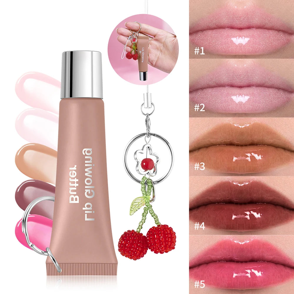 Lakerain Butter Lip Gloss & Balm with Silver Chain – Cherry Lip Gloss Balm Qst