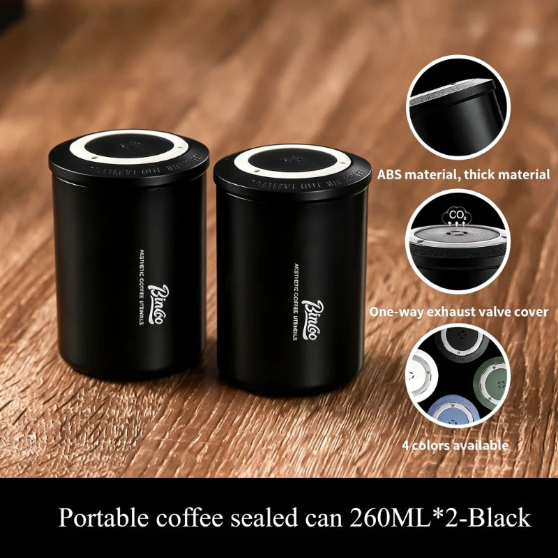 Bincoo Mini Airtight Coffee Bean Storage Jar – Travel Tin Coffee Storage Jar Qst Black 2pcs